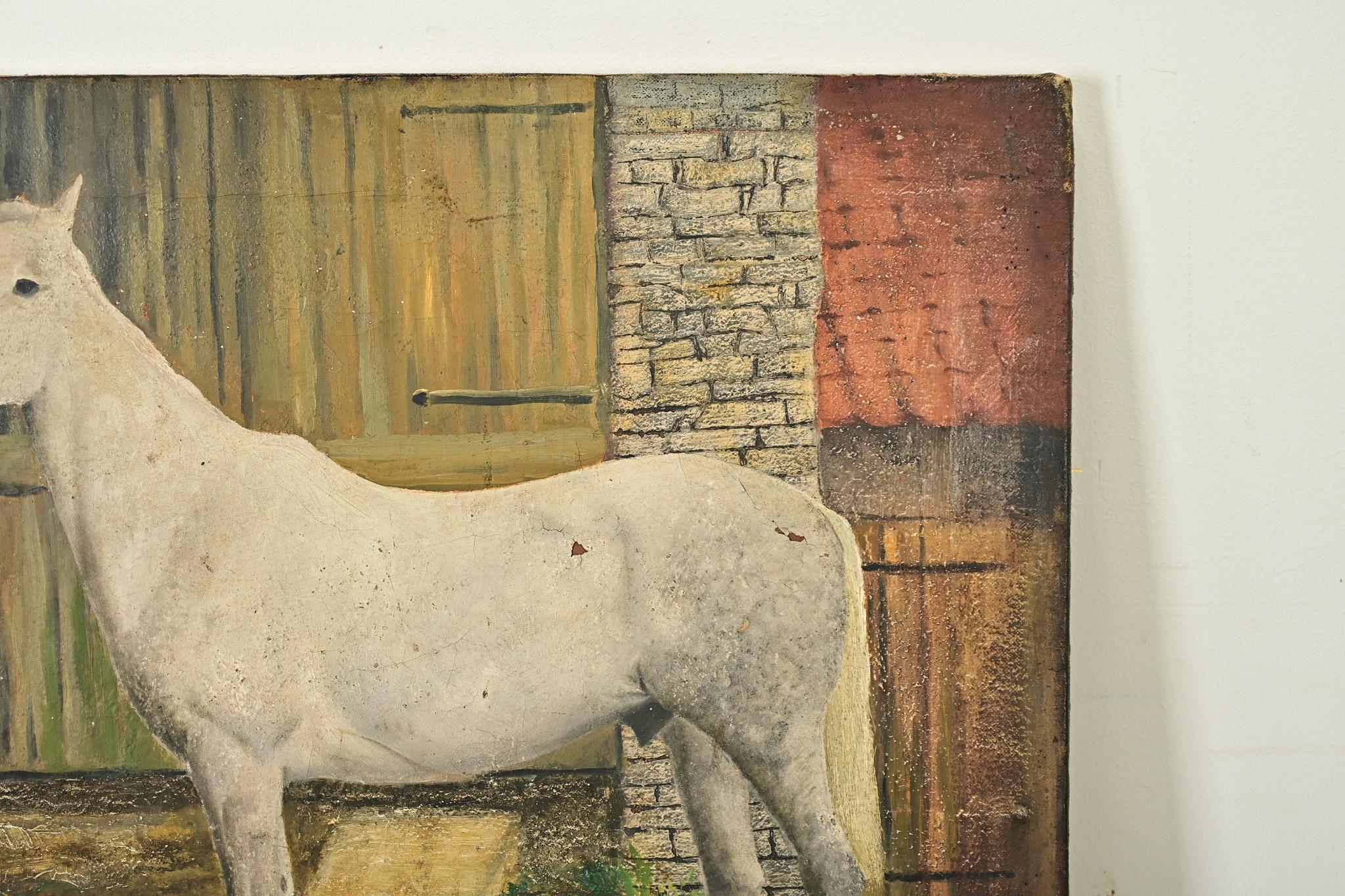 A olio Ritratto di cavallo bianco in inglese di Dominic Fels in vendita