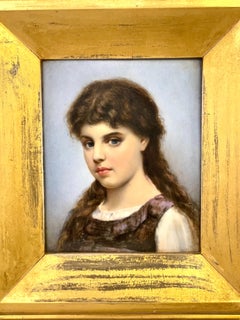 19th Century Oil on Ceramic : Portrait of a Young Lady