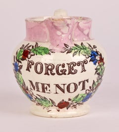Caraffa da crema inglese forse dello Yorkshire Lustre Pearlware Forget Me Not