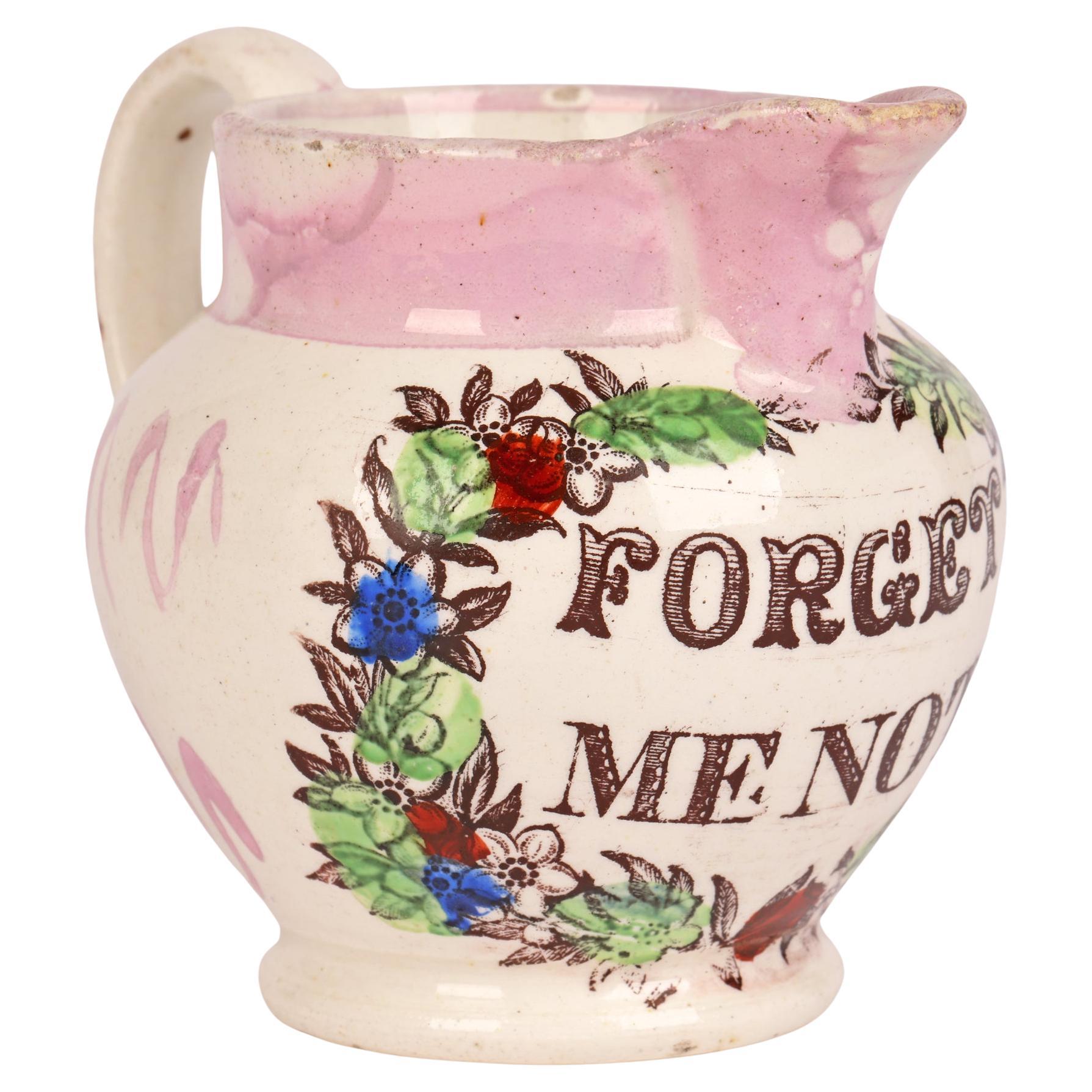 English Possibly Yorkshire Lustre Pearlware Forget Me Not Cream Jug     For Sale