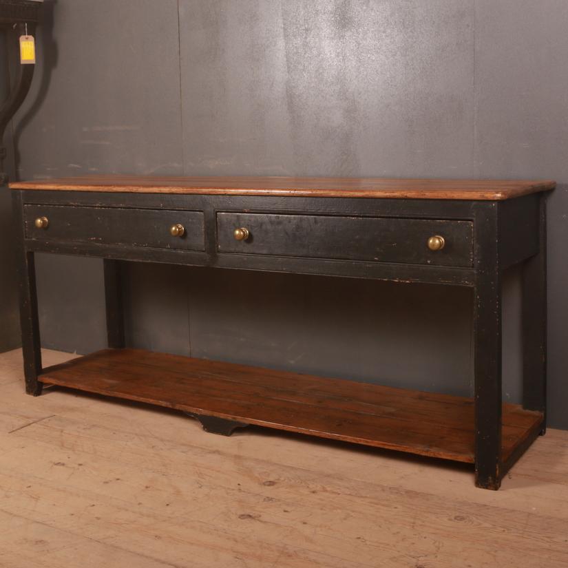 19th century English 2-drawer painted potboard dresser base. Really nice wear and color. 1820

Dimensions:
76.5 inches (194 cms) wide
21 inches (53 cms) deep
33 inches (84 cms) high.
    
    