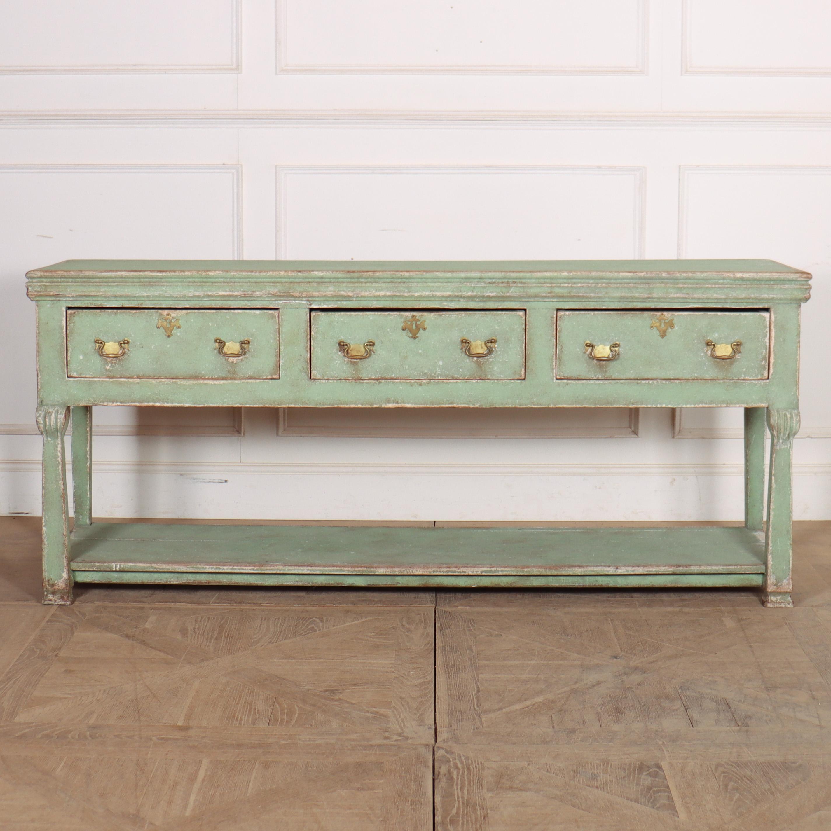 Early 19th Century English painted 3 drawer potboard dresser base. 1840