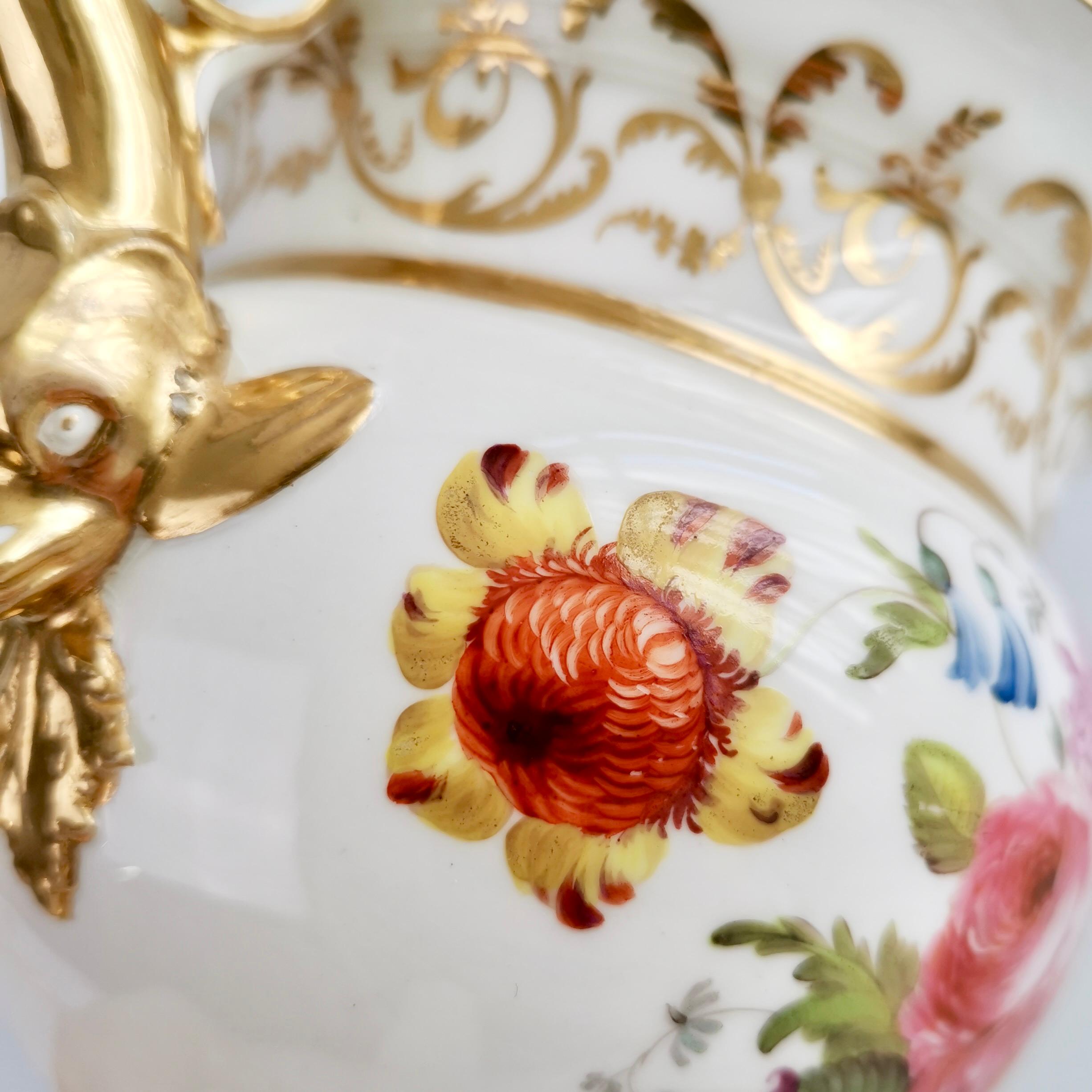 English Potpourri Vase, White with Flowers and Dolphin Handles, Regency ca 1820 5
