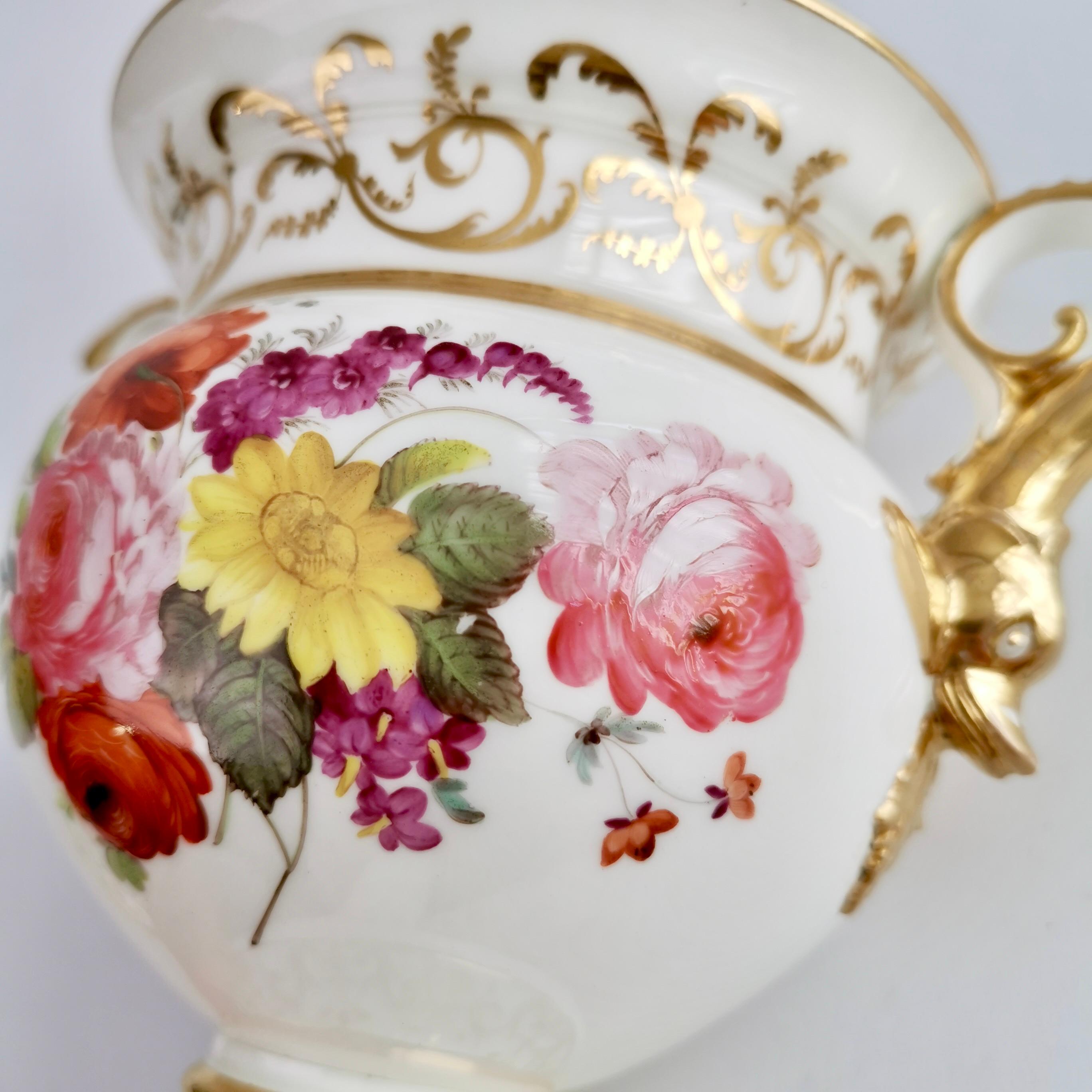 English Potpourri Vase, White with Flowers and Dolphin Handles, Regency ca 1820 7