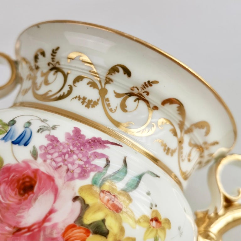 English Potpourri Vase, White with Flowers and Dolphin Handles, Regency