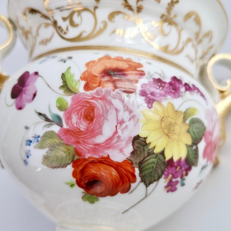 English Potpourri Vase, White with Flowers and Dolphin Handles, Regency