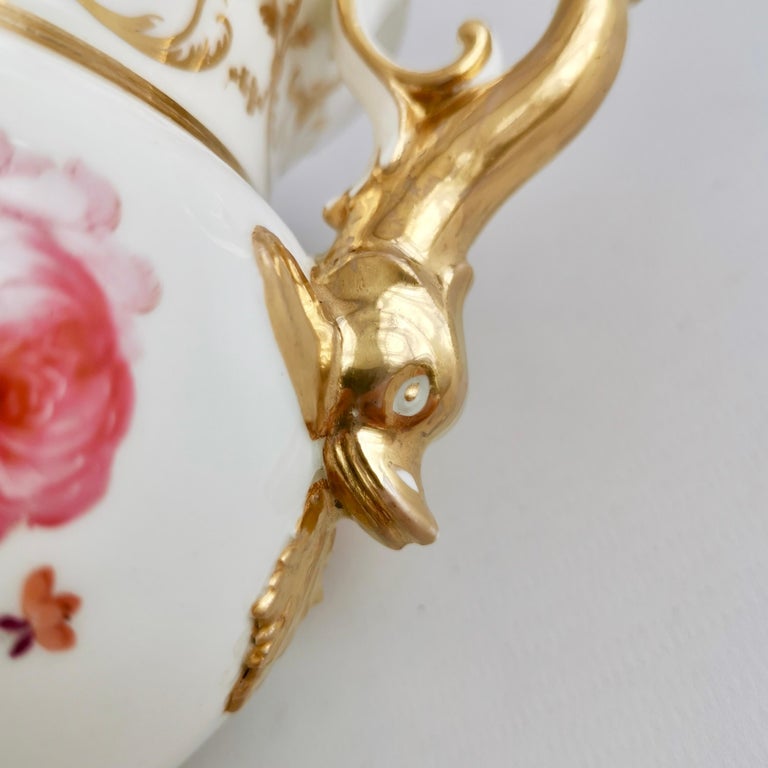 English Potpourri Vase, White with Flowers and Dolphin Handles, Regency