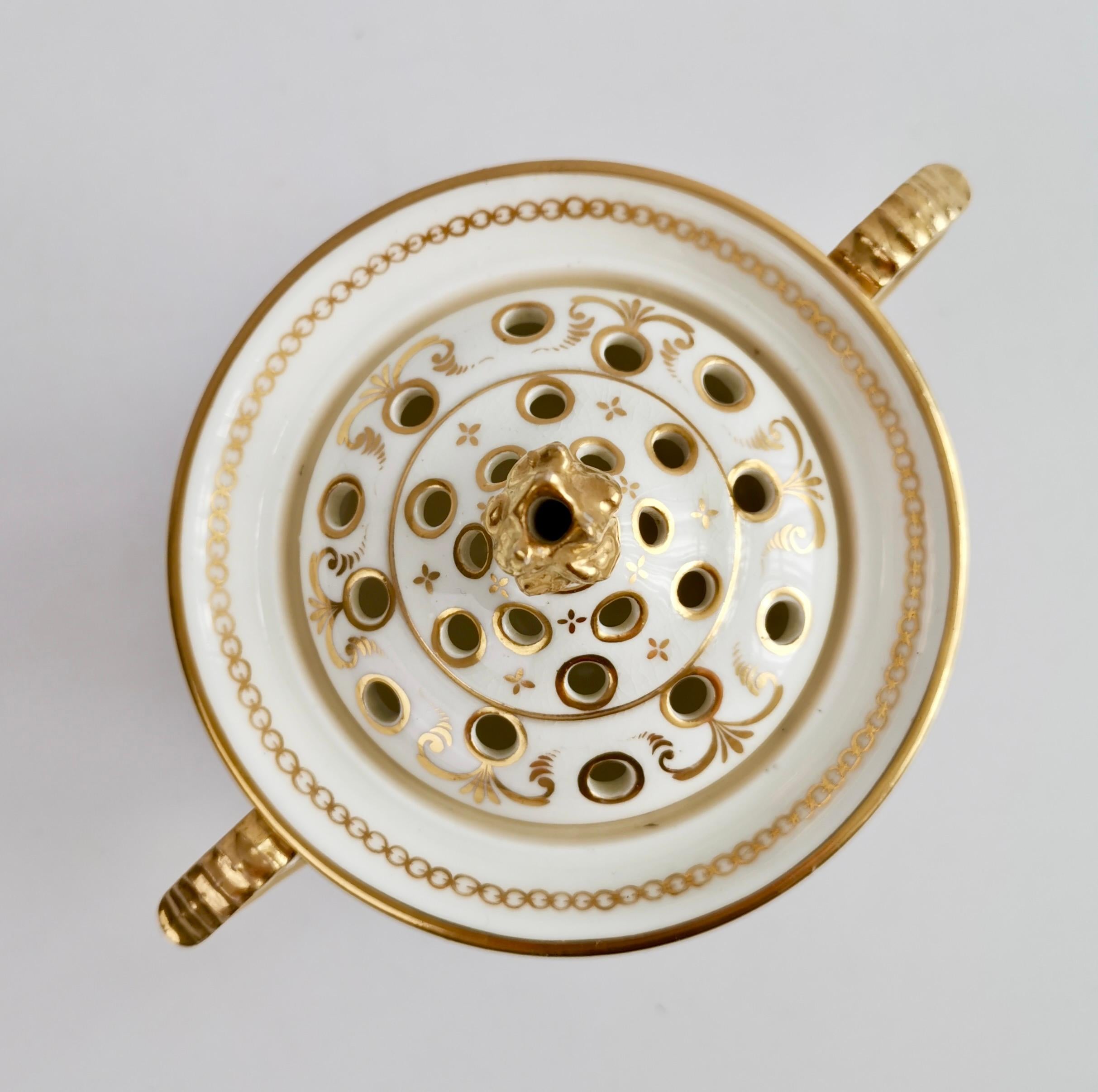 English Potpourri Vase, White with Flowers and Dolphin Handles, Regency ca 1820 11