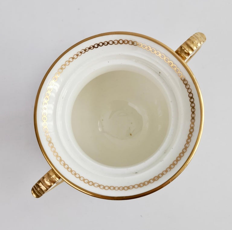 English Potpourri Vase, White with Flowers and Dolphin Handles, Regency