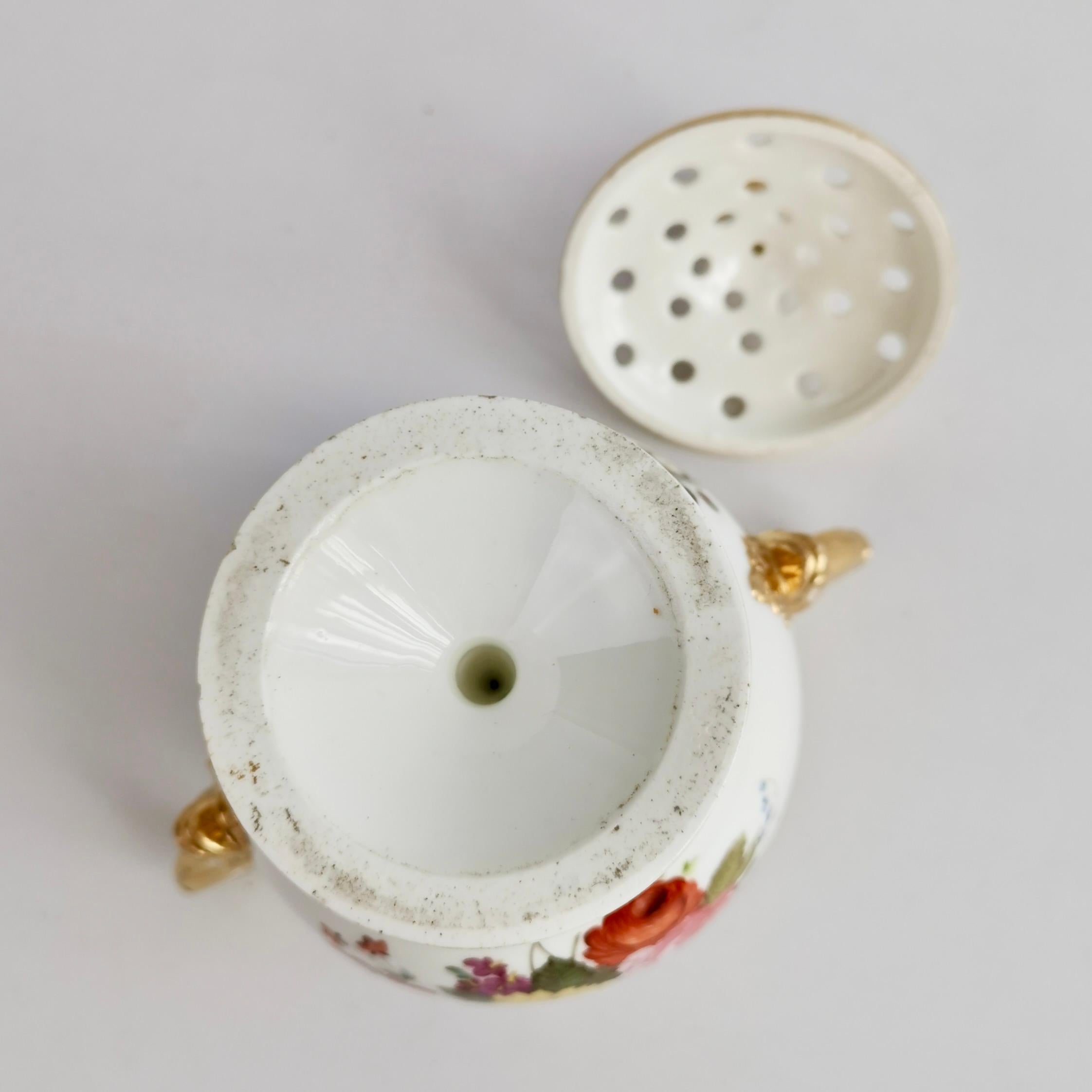 English Potpourri Vase, White with Flowers and Dolphin Handles, Regency ca 1820 13