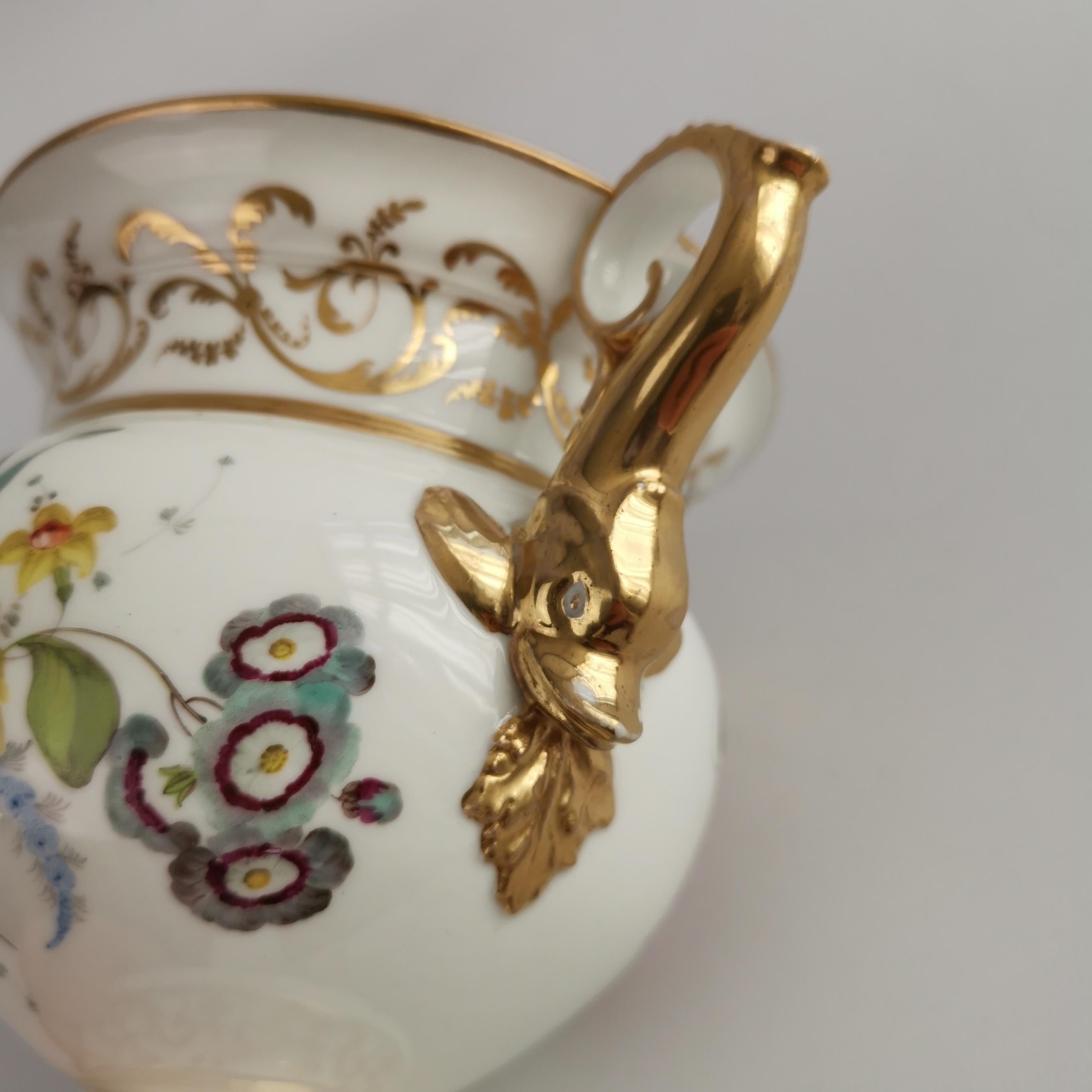 English Potpourri Vase, White with Flowers and Dolphin Handles, Regency ca 1820 2