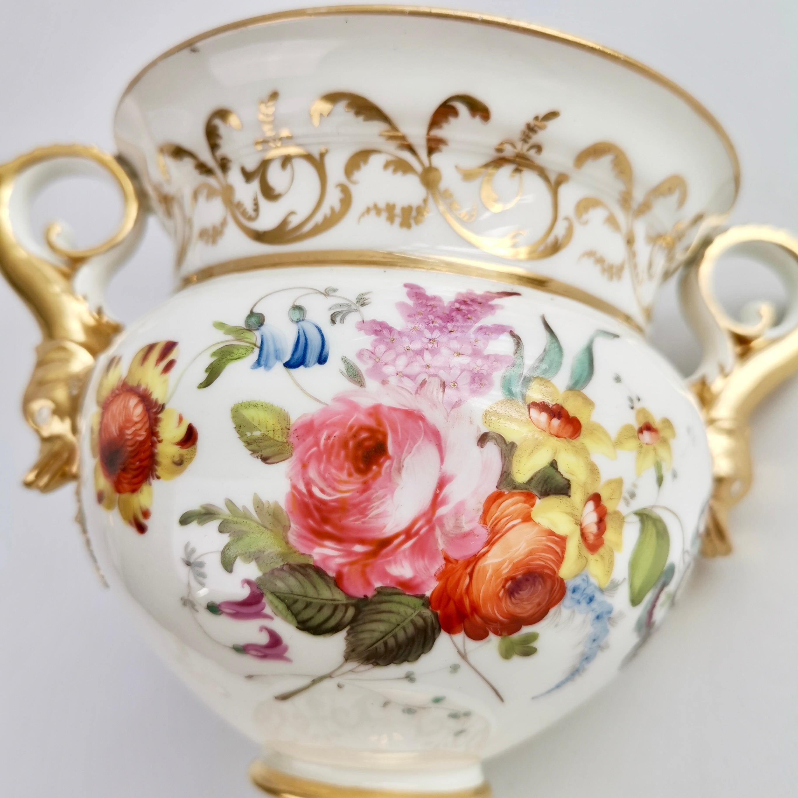 English Potpourri Vase, White with Flowers and Dolphin Handles, Regency ca 1820 3