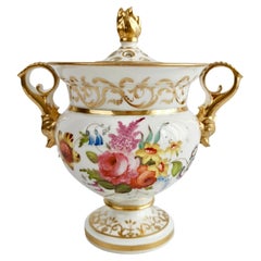 English Potpourri Vase, White with Flowers and Dolphin Handles, Regency ca 1820