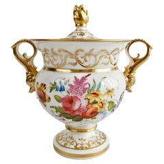 Antique English Potpourri Vase, White with Flowers and Dolphin Handles, Regency ca 1820