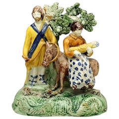 Englische Bocage-Figurengruppe aus Keramik für einen Flug nach Ägypten in Pratt-Farben, 18. Jahrhundert