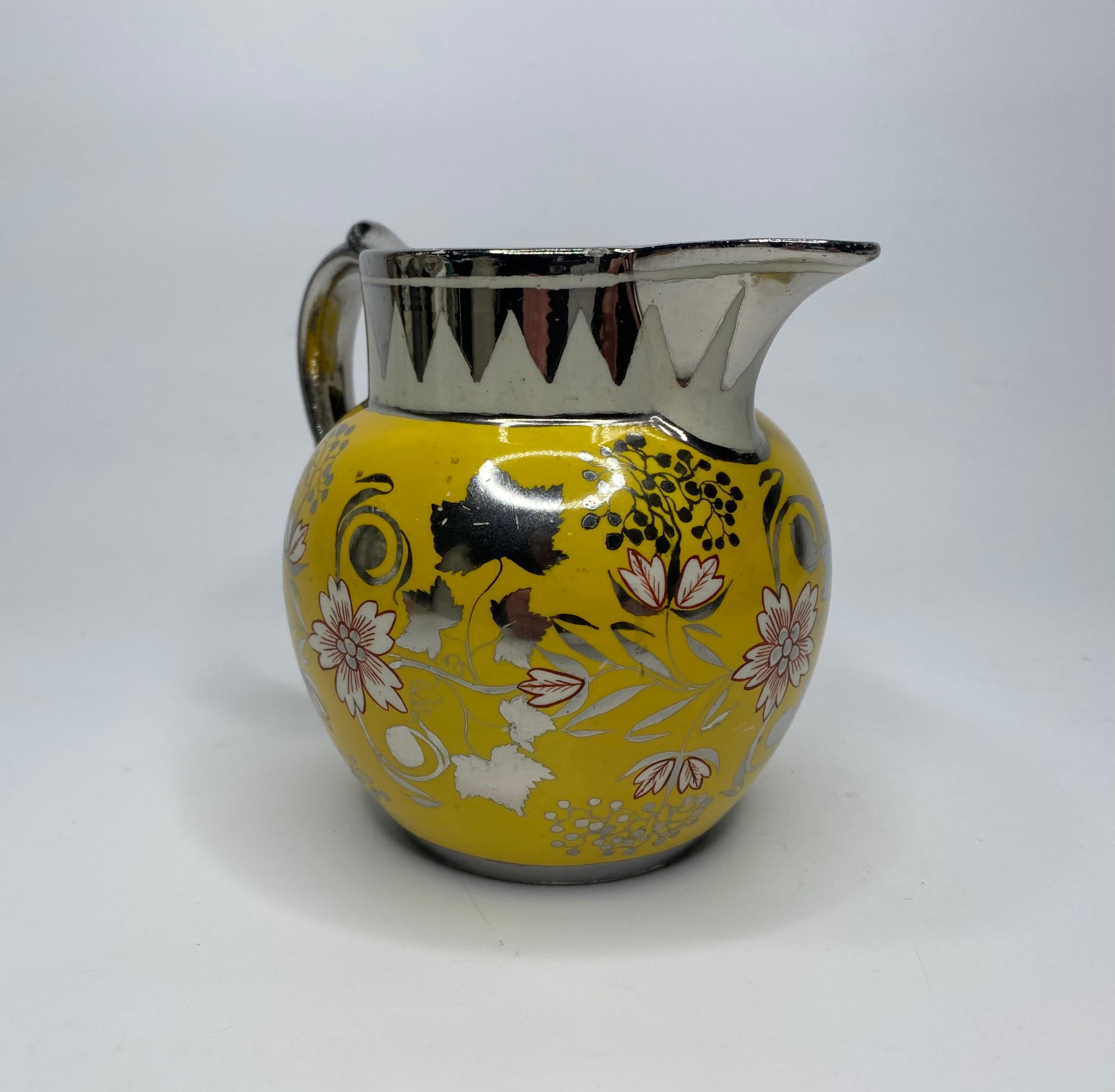 Georgian English pottery ‘Canary Yellow’ silver lustre jug, c. 1820.