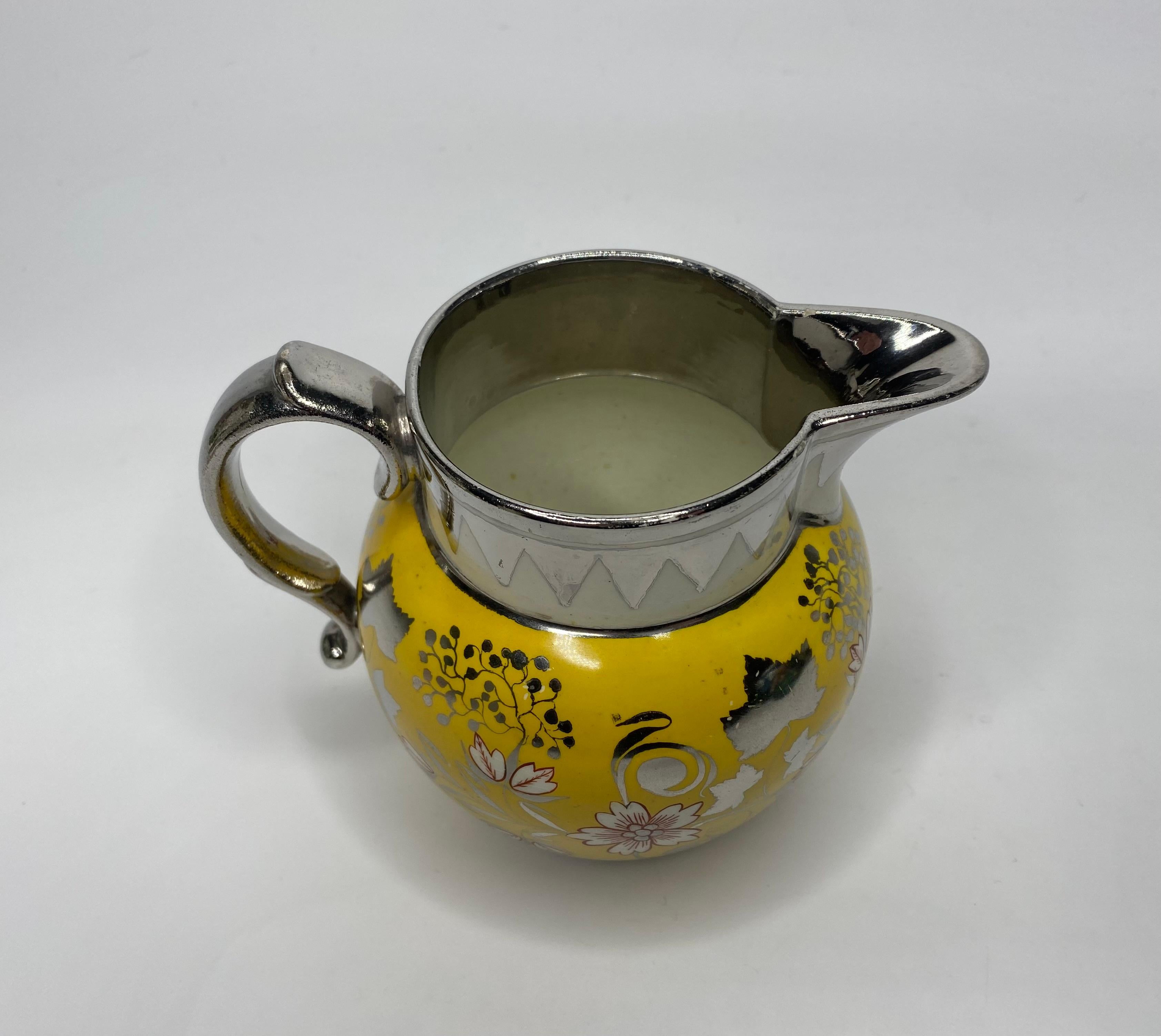 English pottery ‘Canary Yellow’ silver lustre jug, c. 1820. In Excellent Condition In Gargrave, North Yorkshire