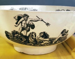 English Pottery Creamware Bowl with Design of Ship, circa 1785-1800