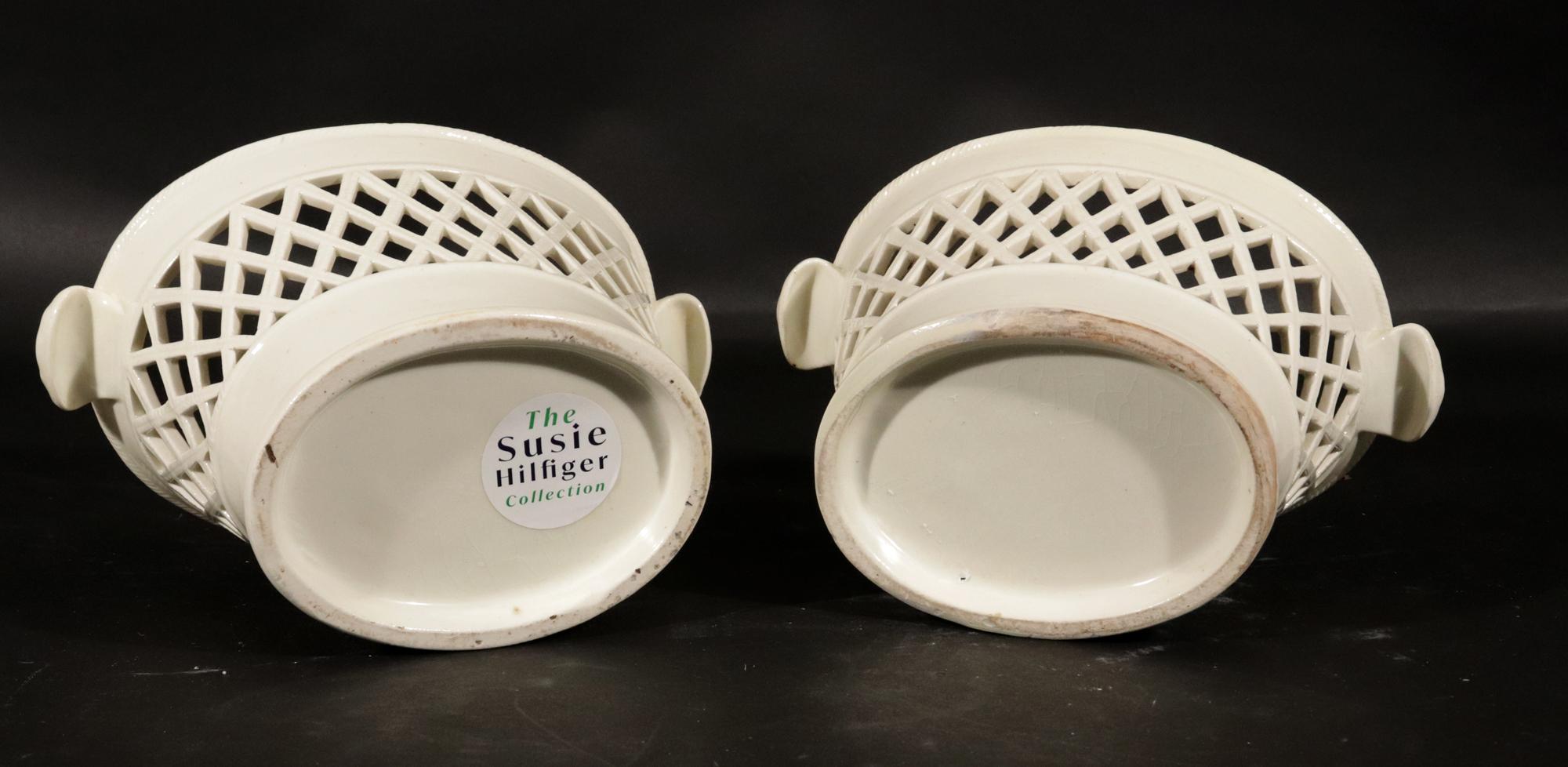 English Pottery Creamware Openwork Covered Baskets For Sale 4