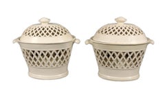 English Pottery Creamware Openwork Covered Baskets