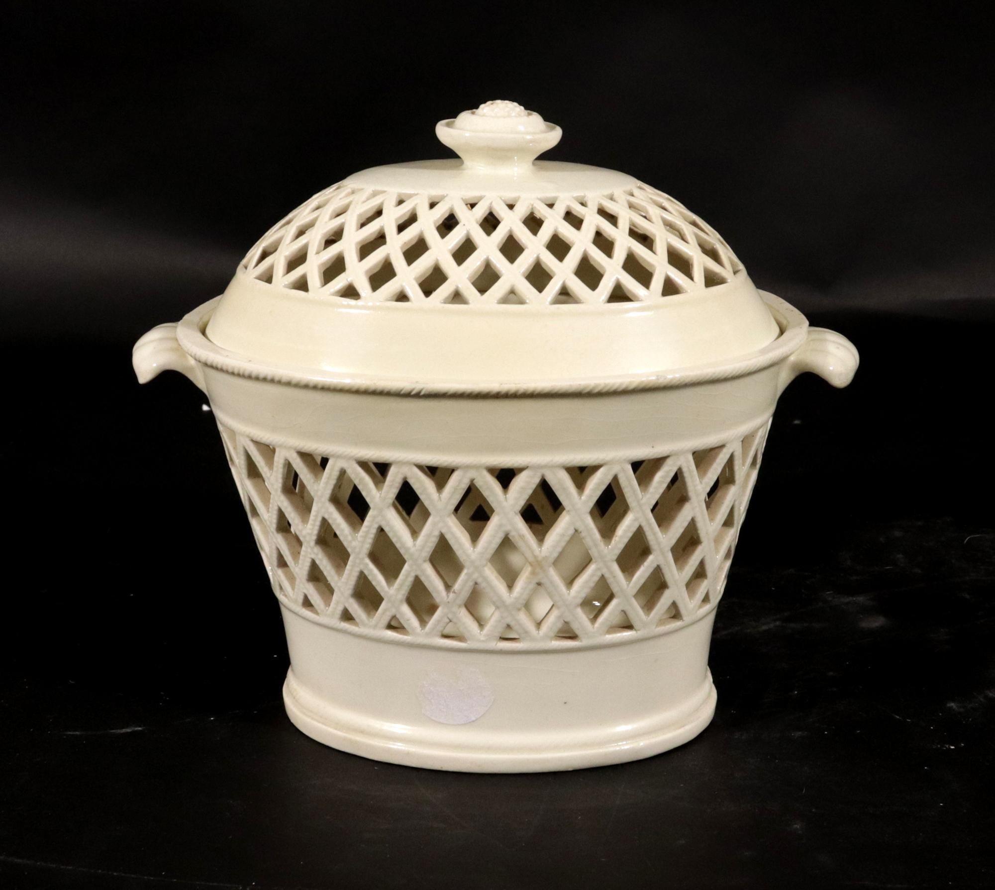 19th Century English Pottery Creamware Openwork Covered Baskets For Sale