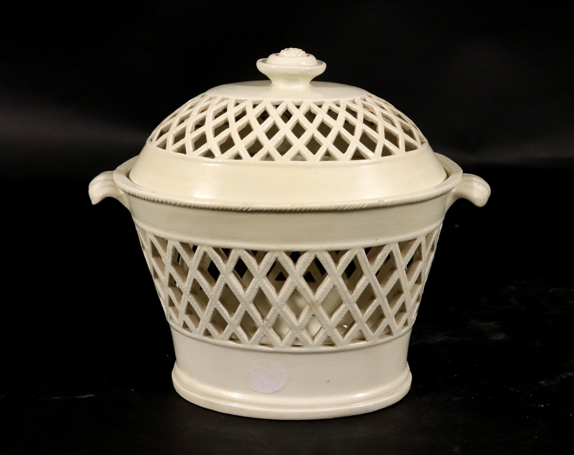 Ceramic English Pottery Creamware Openwork Covered Baskets For Sale