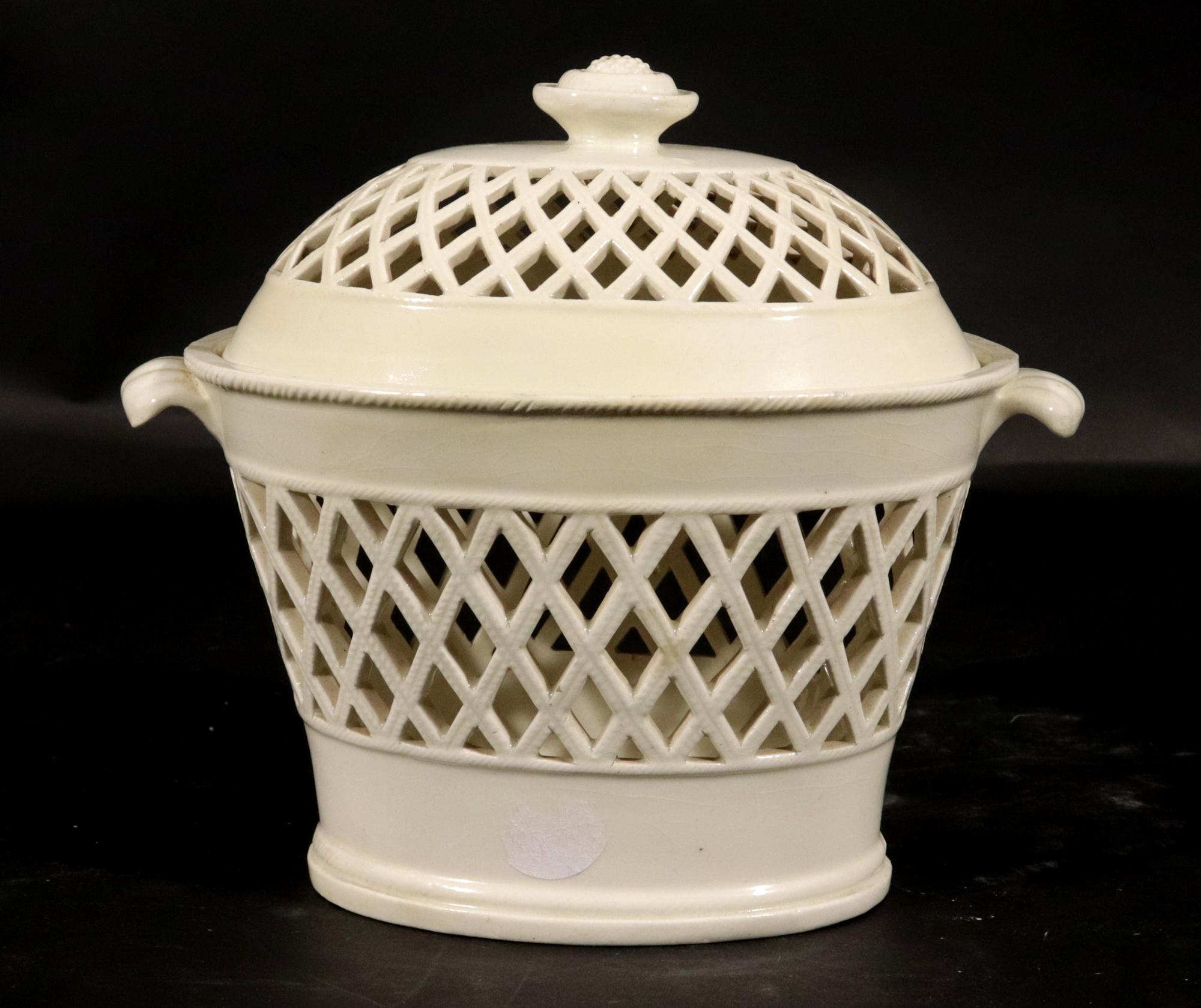 English Pottery Creamware Openwork Covered Baskets For Sale 1