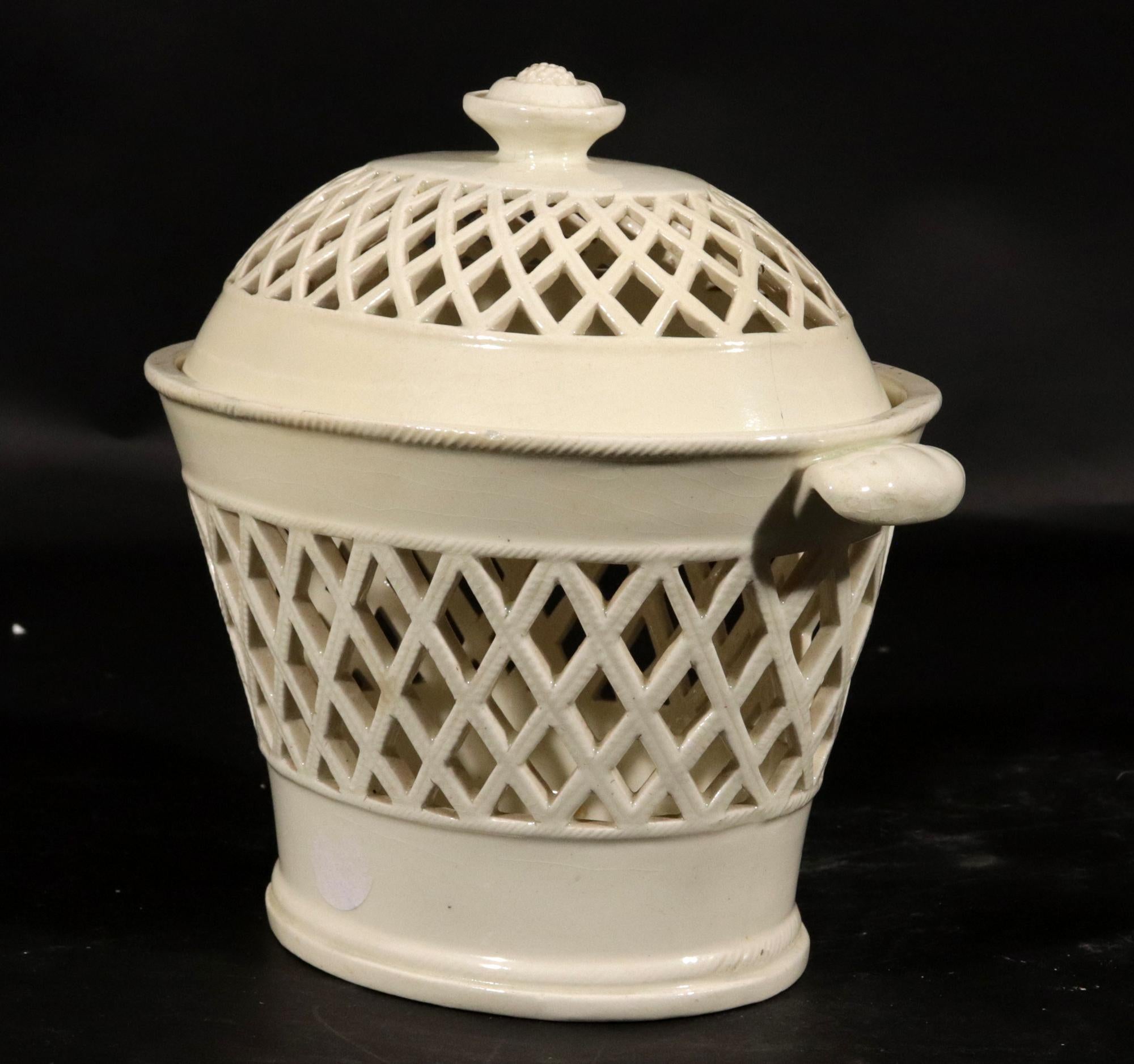 English Pottery Creamware Openwork Covered Baskets For Sale 2