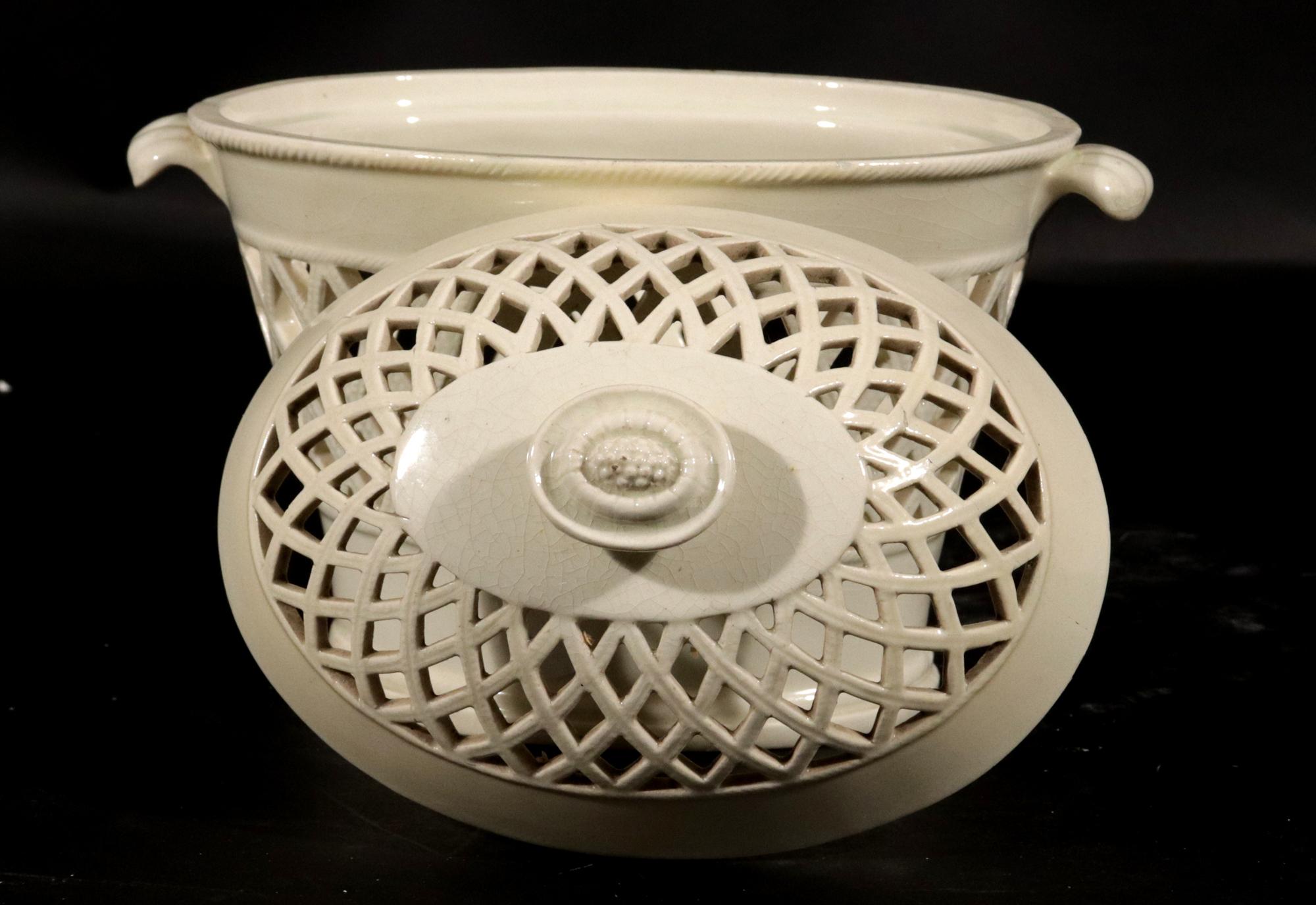English Pottery Creamware Openwork Covered Baskets For Sale 3