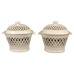 English Pottery Creamware Openwork Covered Baskets