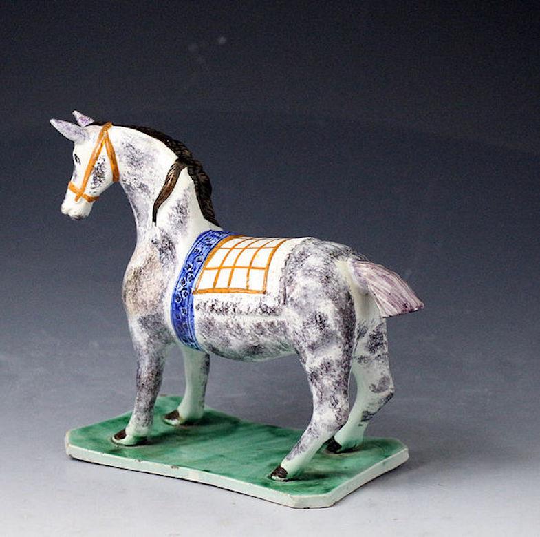 English Pottery Figure of a Horse on a Green Base, St Anthony's Pottery In Good Condition In Woodstock, OXFORDSHIRE