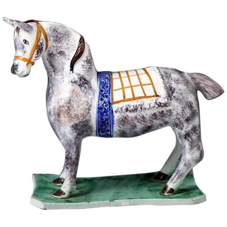 English Pottery Figure of a Horse on a Green Base, St Anthony's Pottery