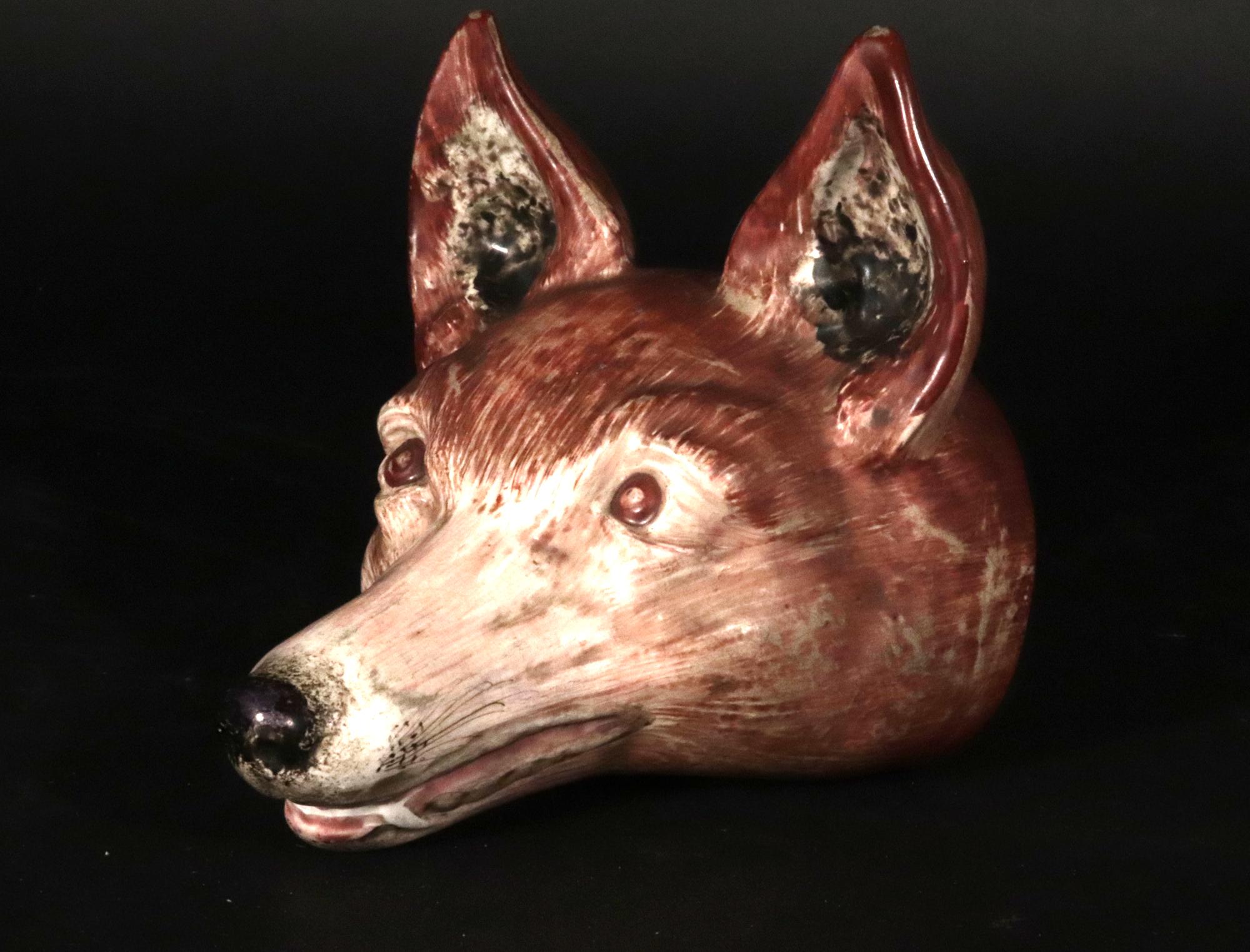 Regency English Pottery Fox Head Pearlware Large Stirrup Cup