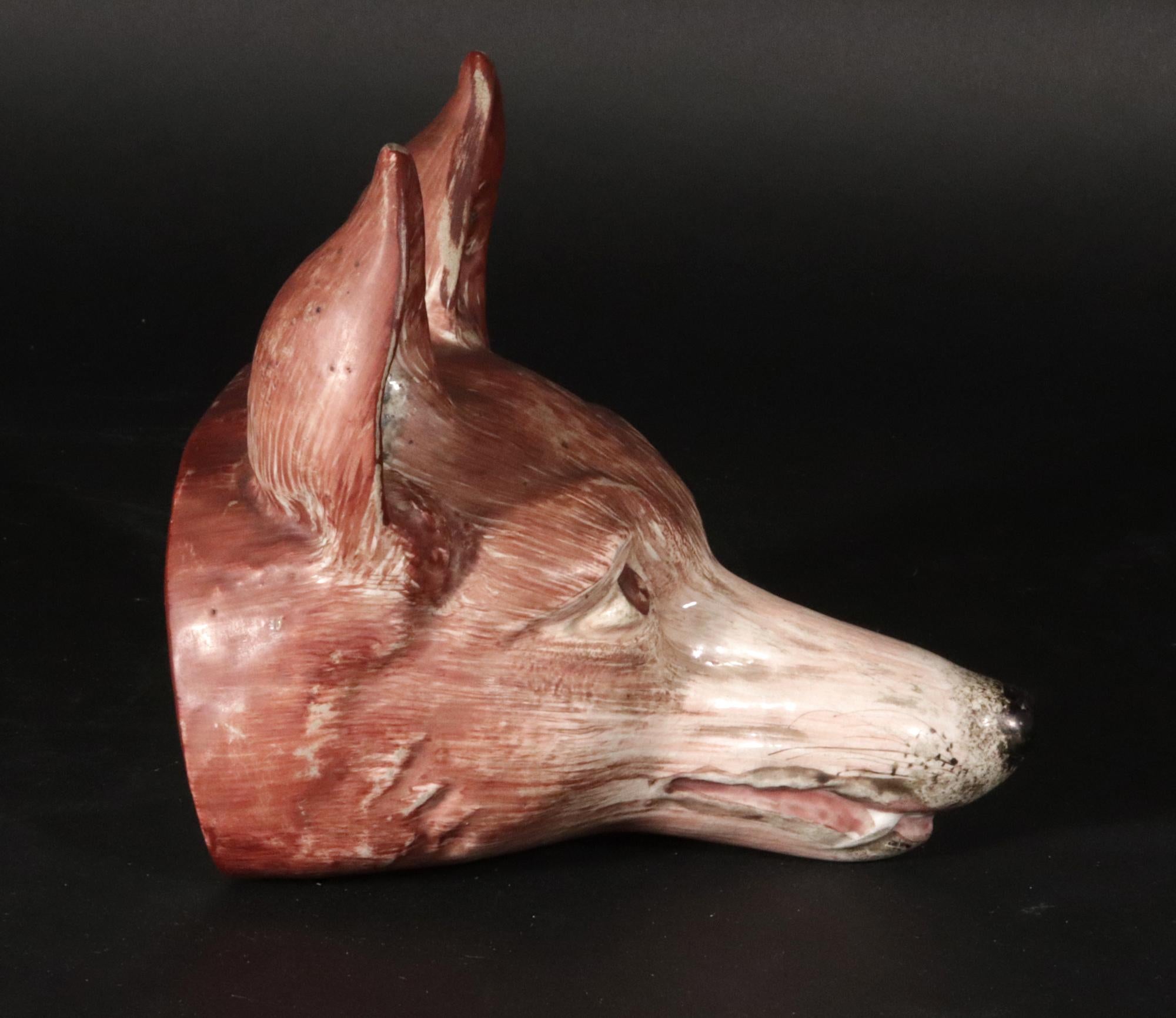 Early 19th Century English Pottery Fox Head Pearlware Large Stirrup Cup