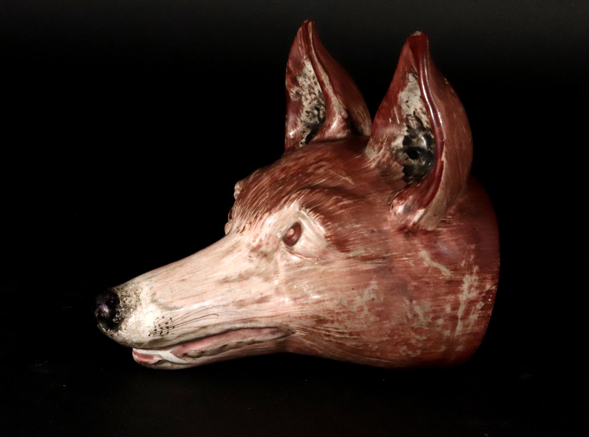 Ceramic English Pottery Fox Head Pearlware Large Stirrup Cup