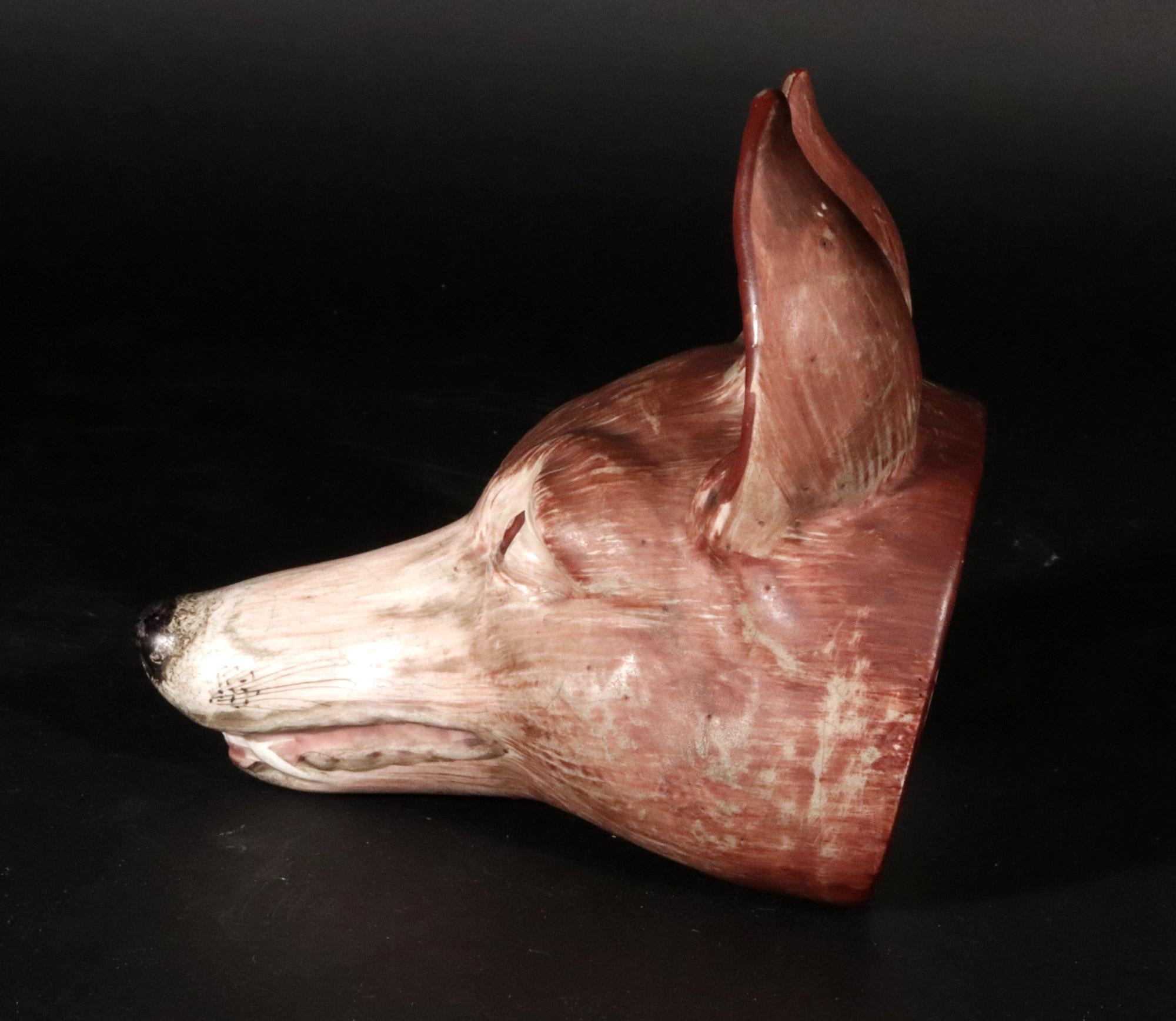 English Pottery Fox Head Pearlware Large Stirrup Cup 1