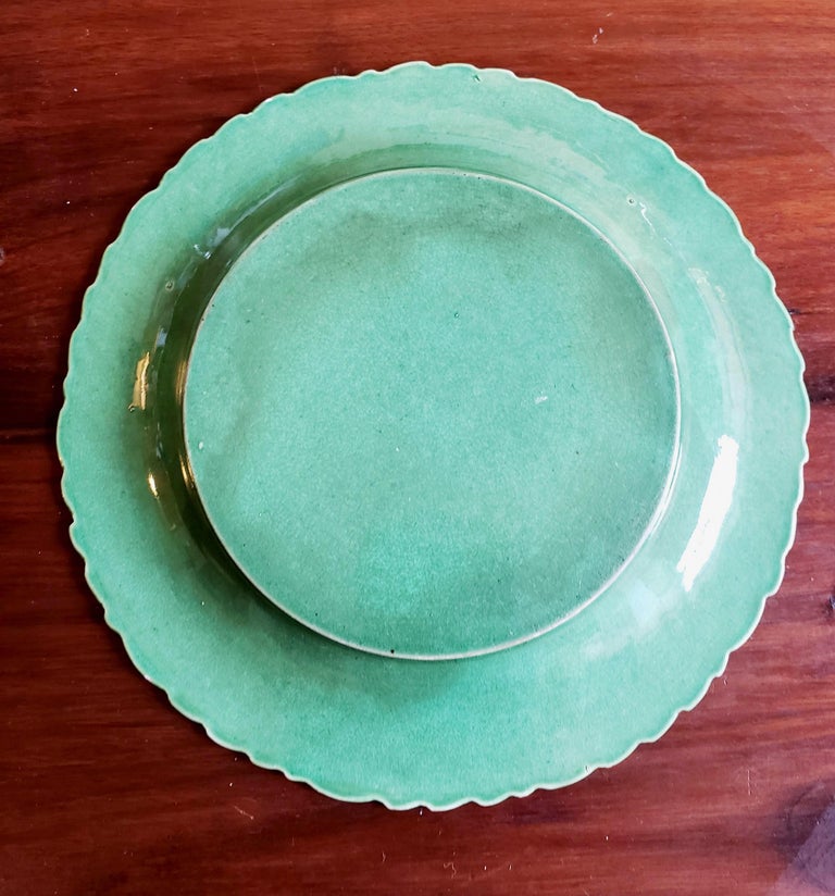 English Pottery GreenGlazed Leaf Plates, Possibly Brameld, Yorkshire