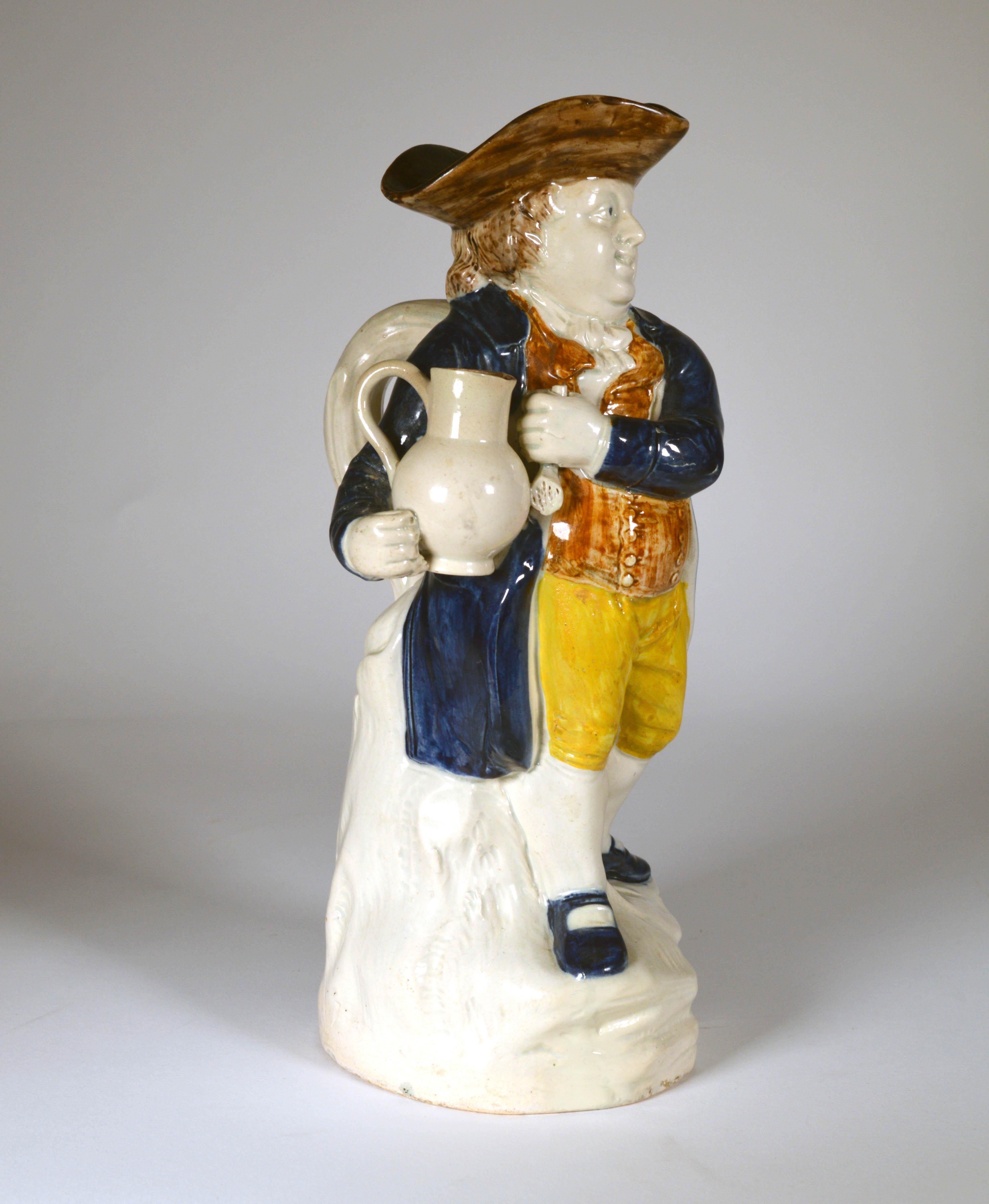 Georgian 18th-Century English Pottery Hearty Good Fellow Toby Jug For Sale