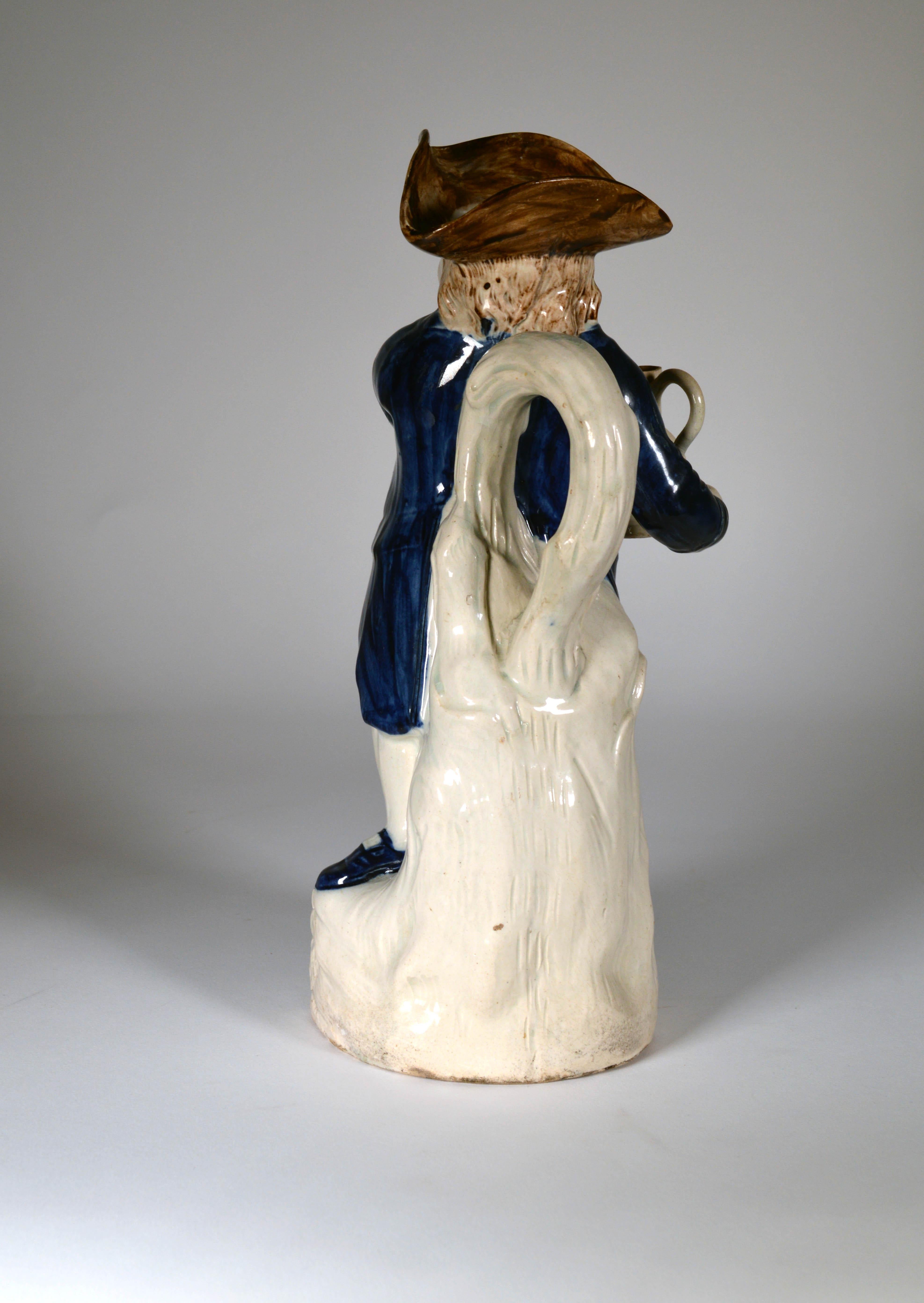 18th-Century English Pottery Hearty Good Fellow Toby Jug In Good Condition For Sale In Downingtown, PA