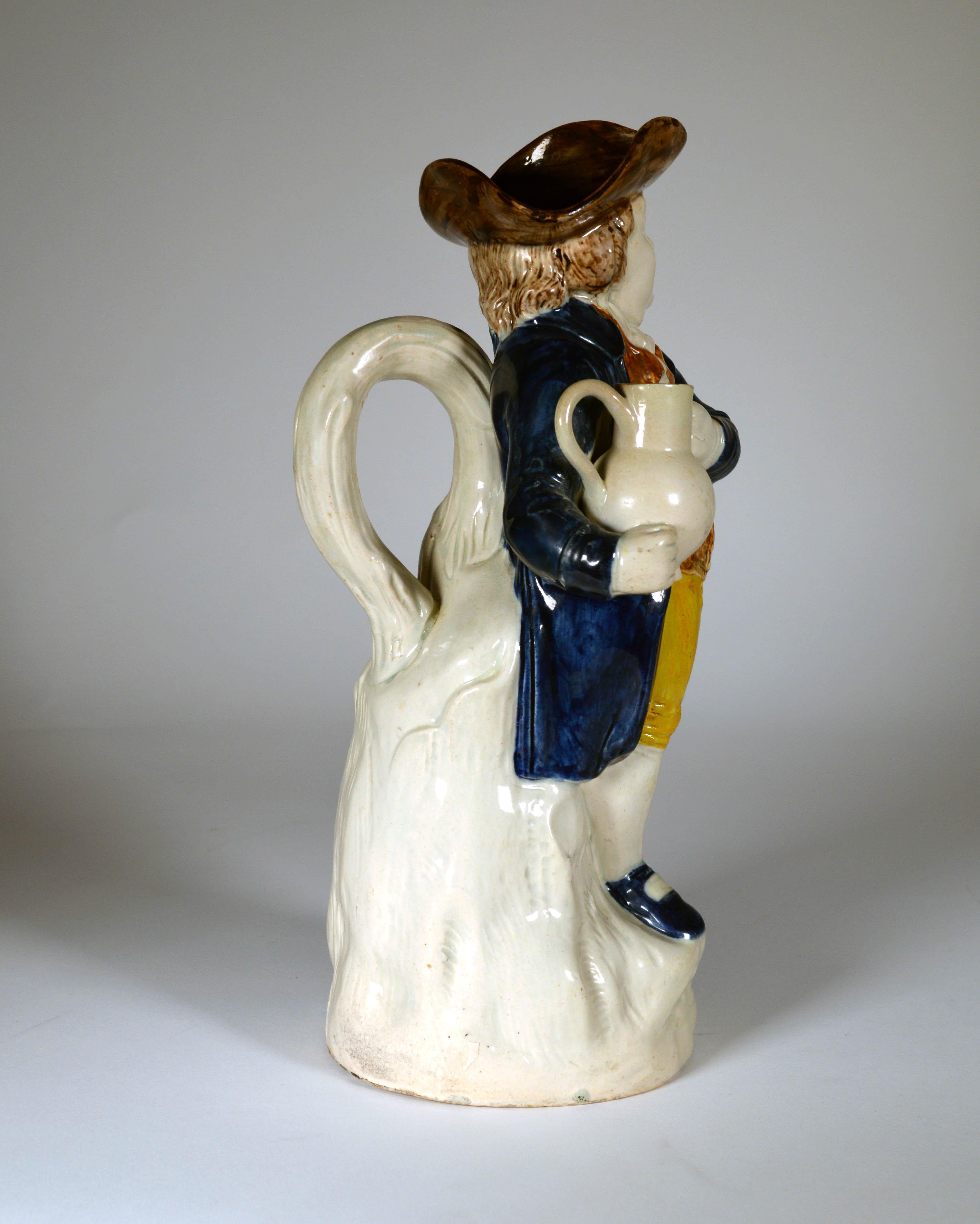 18th Century 18th-Century English Pottery Hearty Good Fellow Toby Jug For Sale
