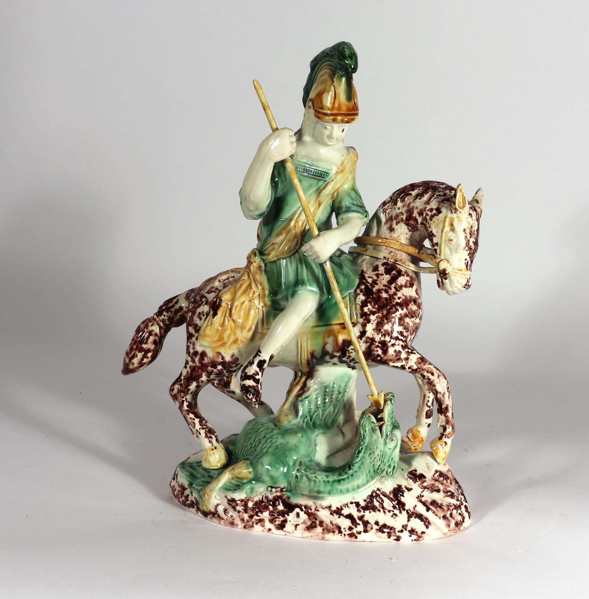 English Pottery Lead-glazed Earthenware Figure of St. George and the Dragon 3
