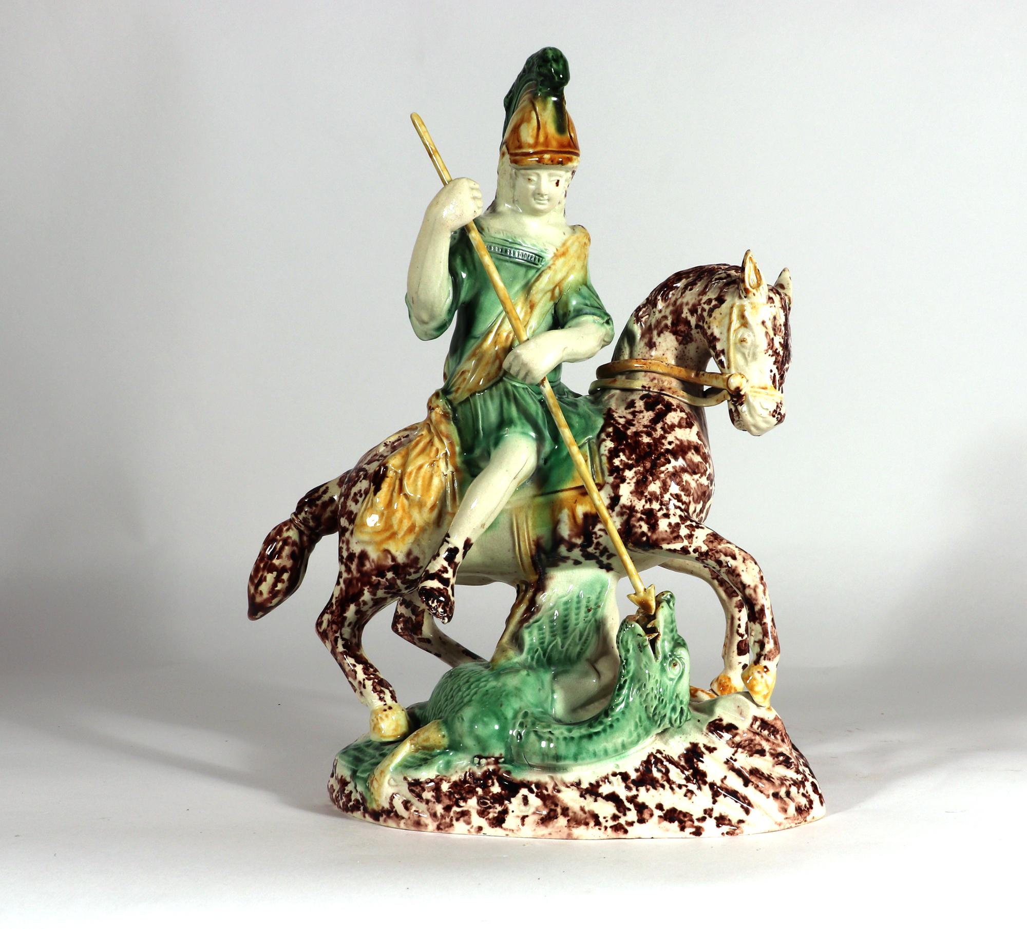 English Pottery Lead-glazed Earthenware Figure of St. George and the Dragon 6