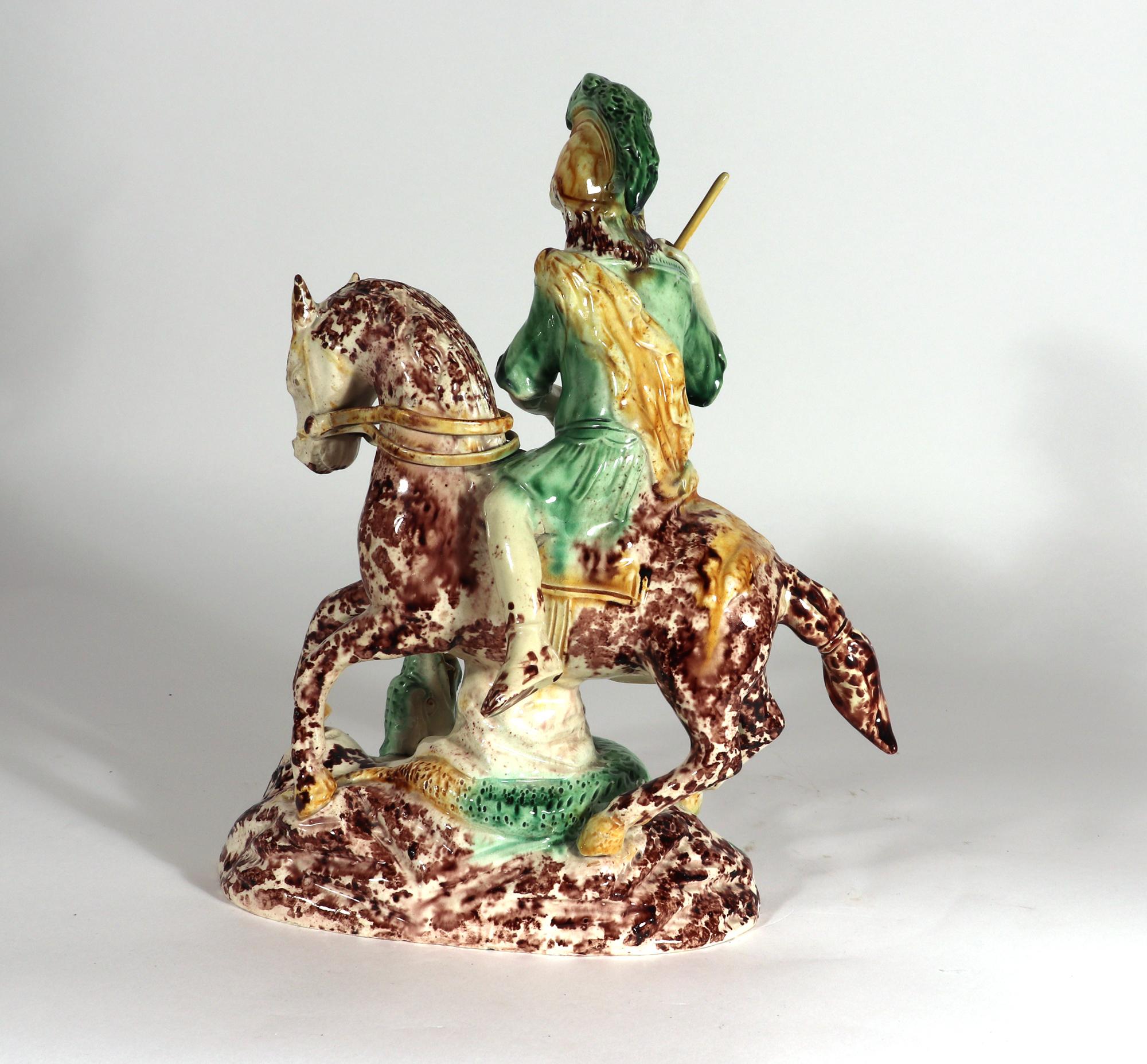 English Pottery Lead-glazed Earthenware Figure of St. George and the Dragon 2