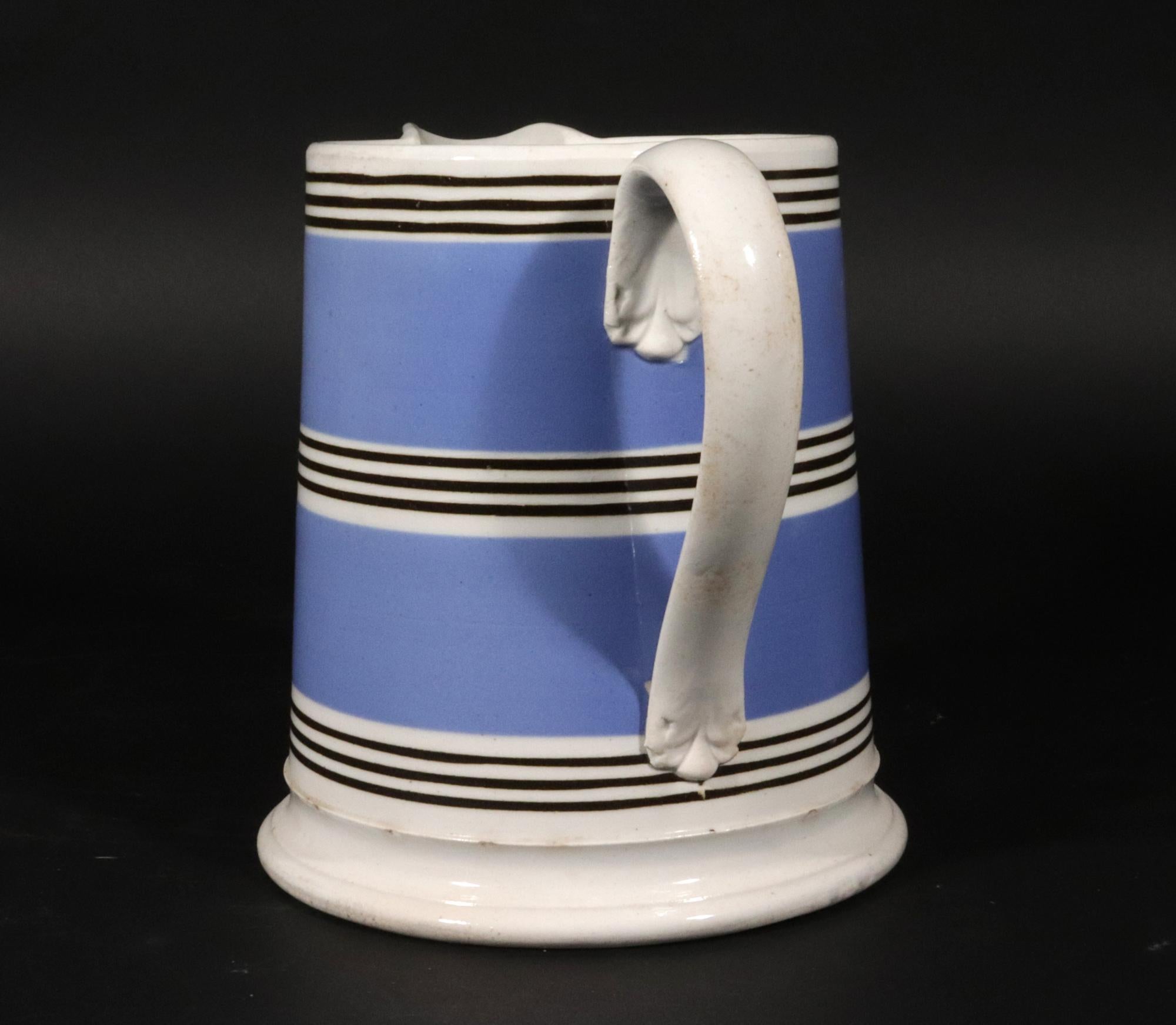 Perles Poterie Anglaise Pichet Bleu Bandé Mocha en vente