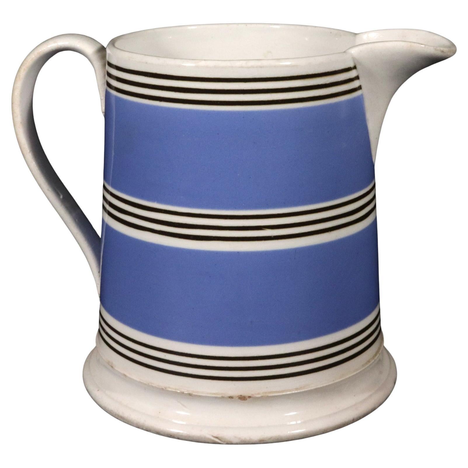 English Pottery Mocha Banded Blue Slip Jug