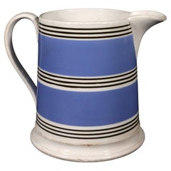English Pottery Mocha Banded Blue Slip Jug