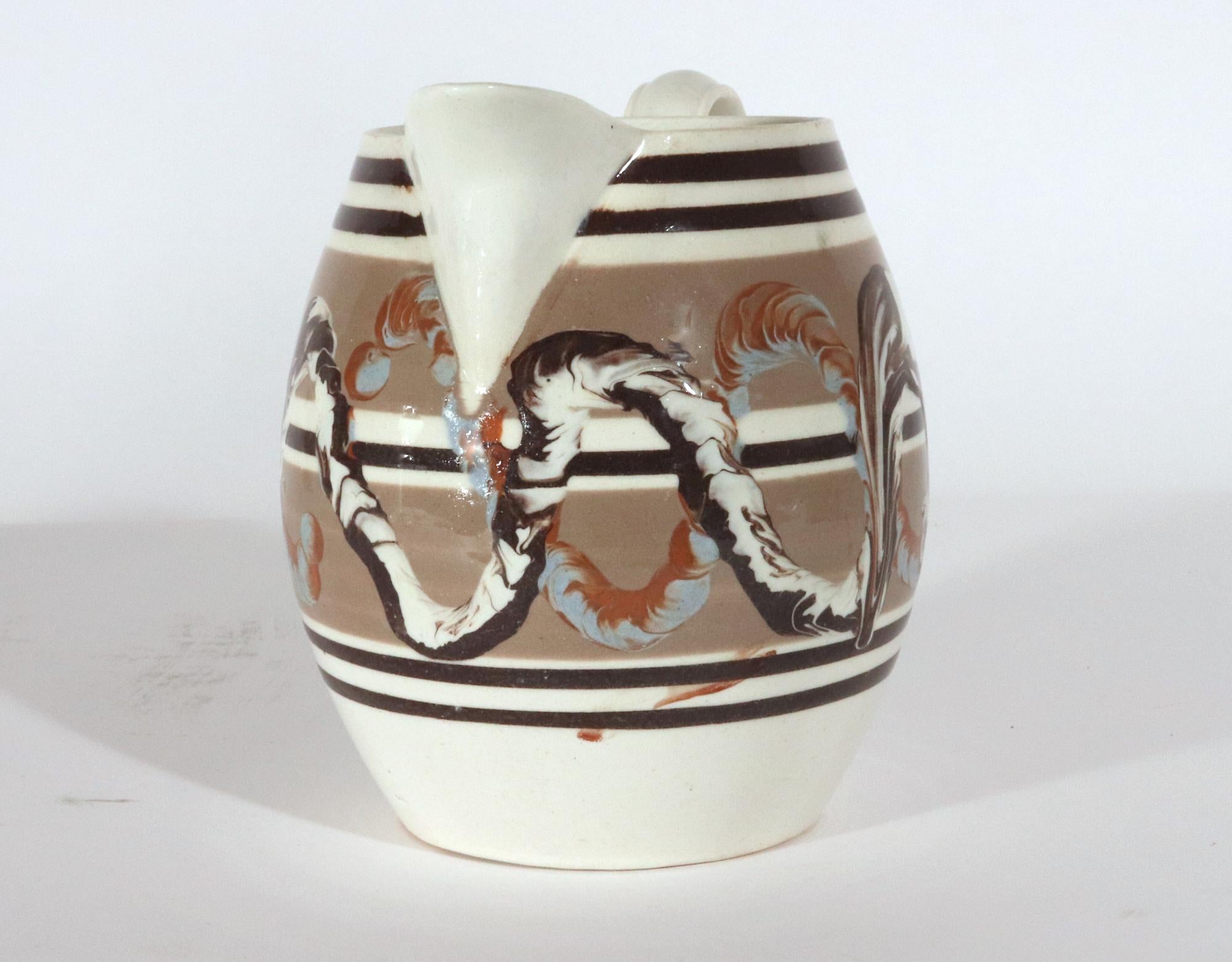 XIXe siècle Pichet double en faïence anglaise Mocha Creamware en vente