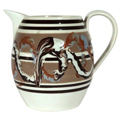 English Pottery Mocha Creamware Double Earthworm Jug