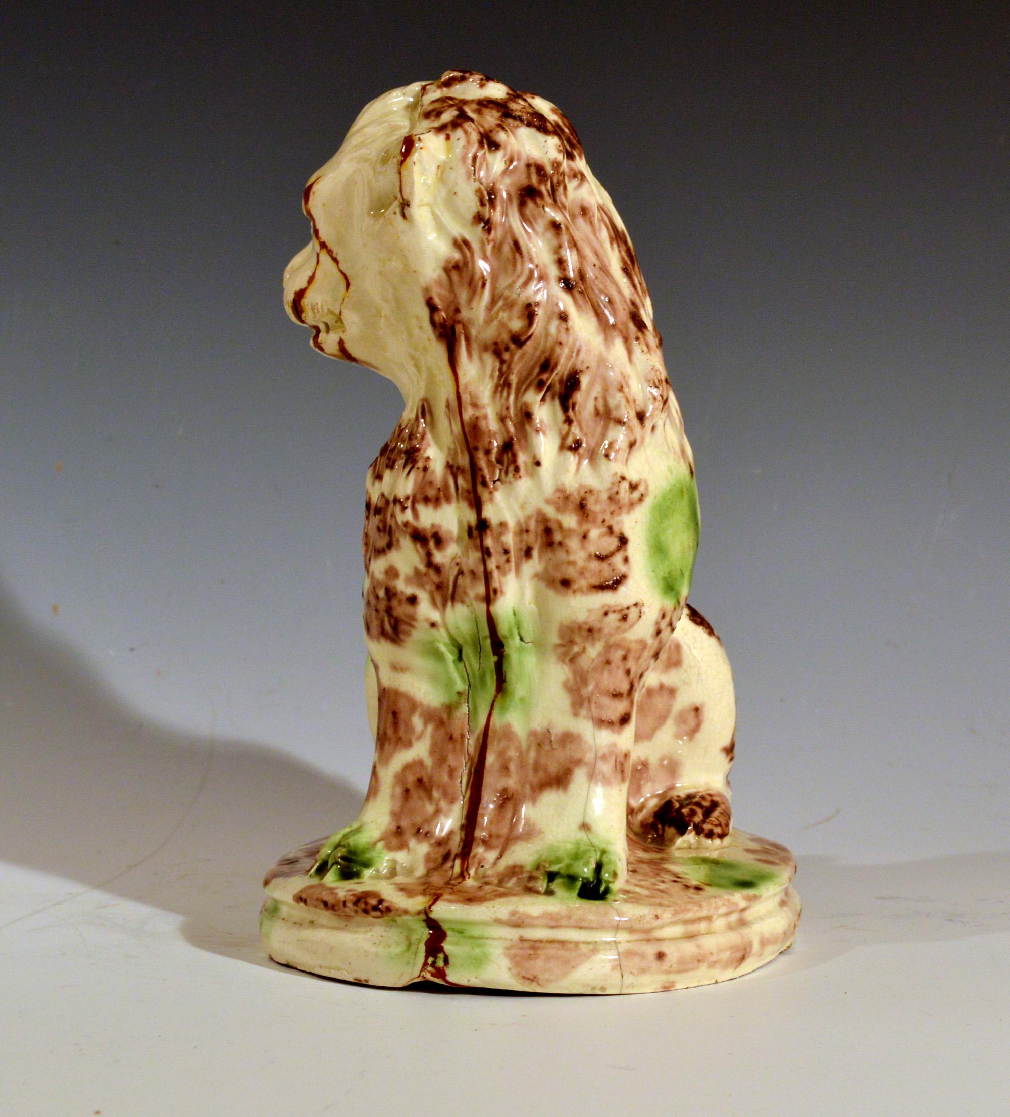 Mid-19th Century English Pottery Model of Whieldon Creamware Tortoise-Shell Seated Lion For Sale