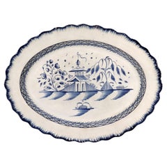English Pottery Pearlware Blau Chinoiserie Große Muschel-edged Dish